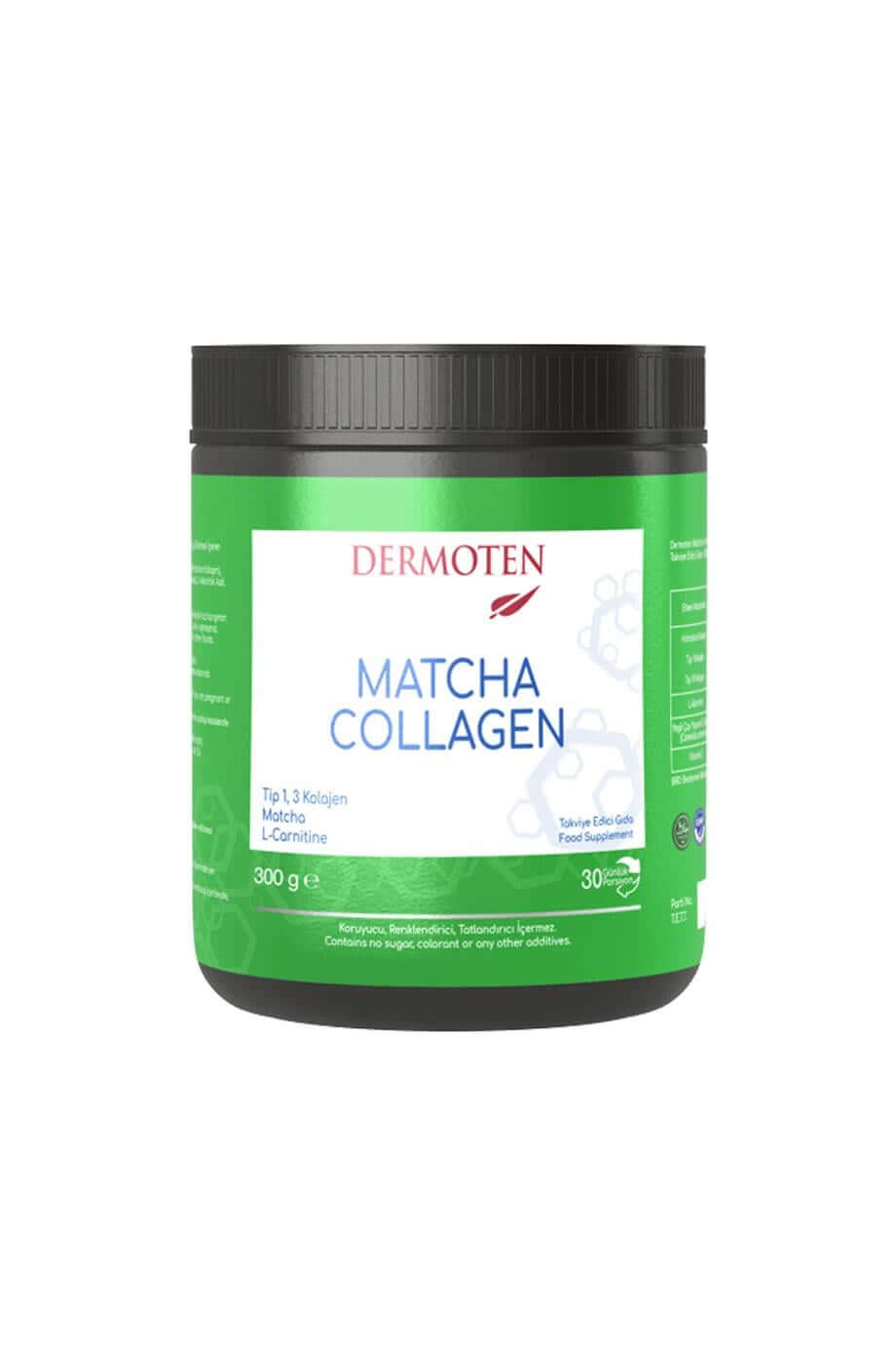 Dermoten Matcha Kolajen Takviyesi (Tip 1, Tip 3 Kolajen, Matcha, L-Karnitin) Toz Kolajen 300gr