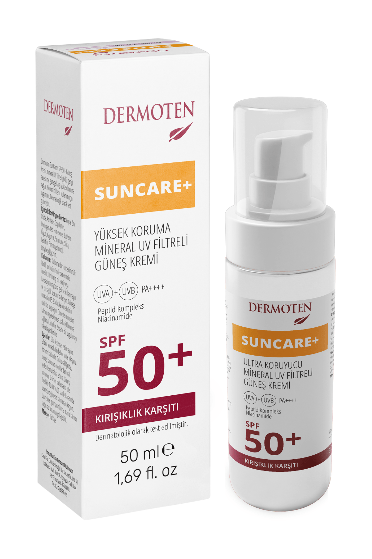 Dermoten Kırışıklık, Yaşlanma Karşıtı Güneş Kremi Suncare+ SPF 50+ Faktör Anti Aging Güneş Kremi 50ml
