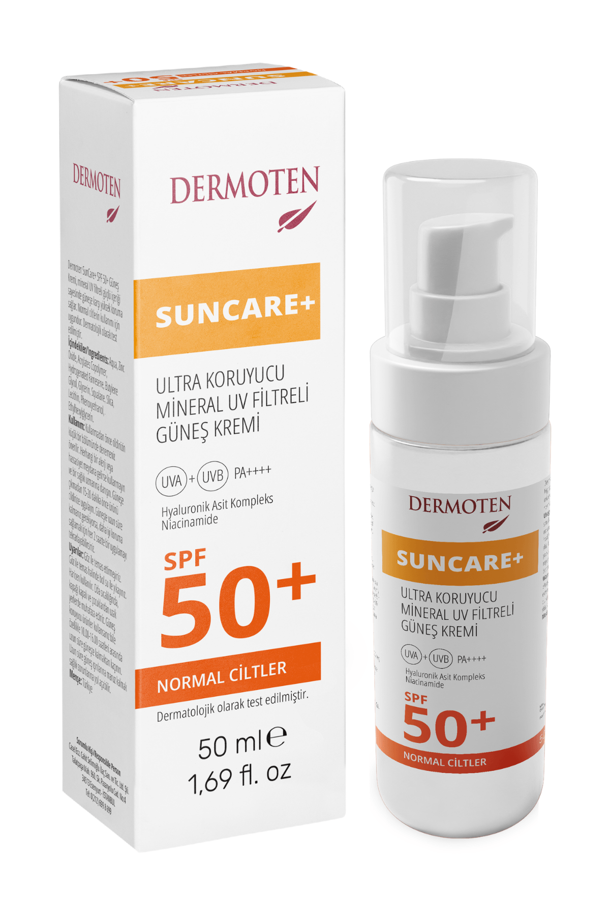 Dermoten Normal Ciltler için Güneş Kremi Suncare+ SPF 50+ Faktör UV Mineral Filtreli 50ml