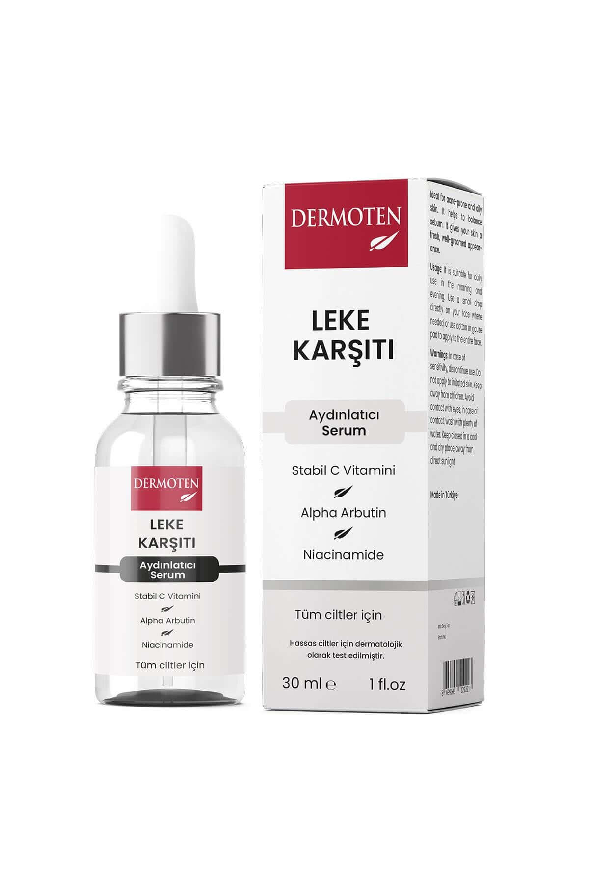 Dermoten Leke Karşıtı, Aydınlatıcı C Vitaminli Cilt Bakım Serumu 30 ml