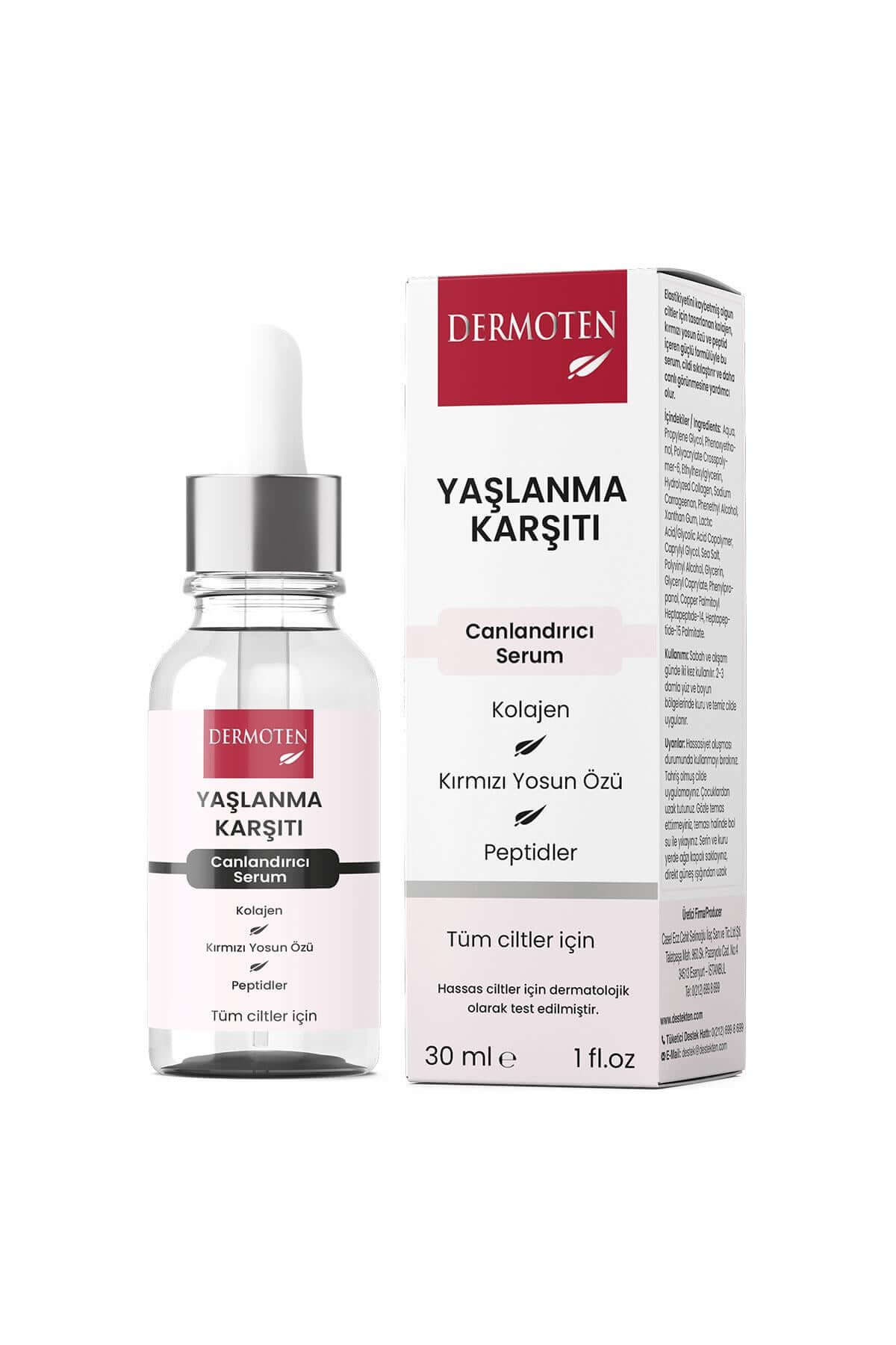 Dermoten Yaşlanma Karşıtı, Kolajen Cilt Bakım Serumu 30 ml